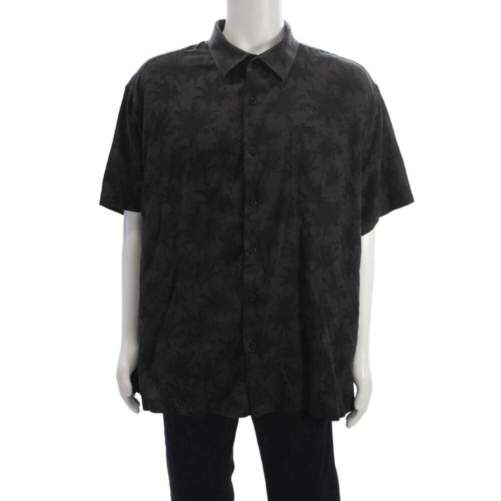 Nat Nast Mens Point Collar Button-Up Black Silk Cotton Shirt Size 2XL